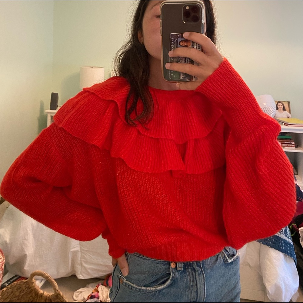 Zara red ruffle sweater. Never worn